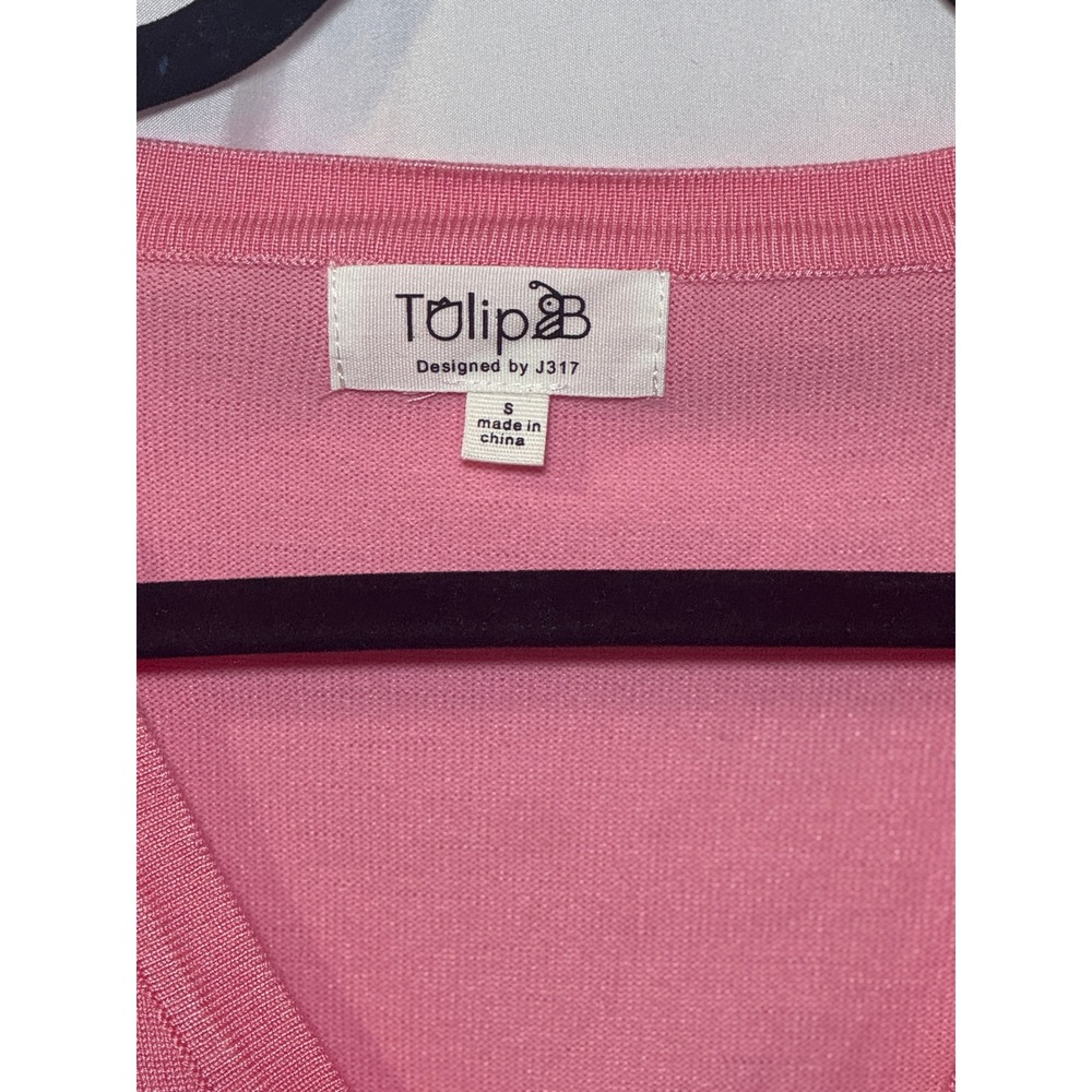 NWOT Tulip B Cropped Button Front Cardigan Women's Small Pink V-Neck Preppy - Picture 3 of 6